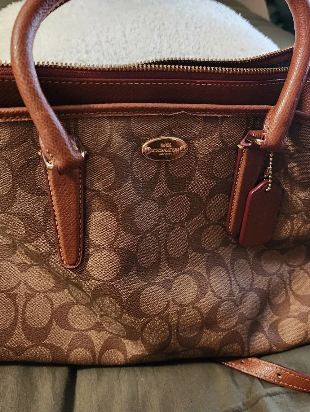 Coach Tan/Brown Signature Canvas Satchel with Wristlet
